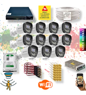 QROMAX 11 Kameralı Set - Gece Renkli Gösteren Hareket Algılayan 5MP SONY Lensli 4 Ultra Warm Ledli FULLHD Güvenlik Kamerası Seti 2304W-9016