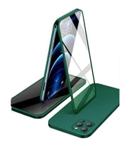 Apple iPhone 12 Pro Uyumlu 360 Derece Tam Kaplayan Cam Kapak Kılıf (Yeşil)