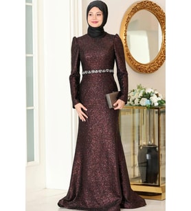Nihal Abiye Elbise Bordo SN82