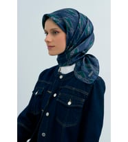 Armine Saf İpek Sura Eşarp-2026 İlkbahar-Yaz- 952200D (Lacivert - Yeşil)