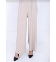 Fresh&Moda Kadın Bej Beli Lastikli Ayrobin Kumaş Bol Paça Büyük Beden Pantolon