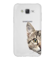 Samsung Galaxy J7 Kapak Catface Tasarımlı Şeffaf Silikon Kılıf