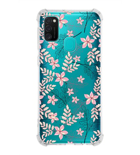 Samsung Galaxy M21  Köşe Korumalı Antişok Kapak Floral Kırmızı Tasarımlı Şeffaf  Kılıf