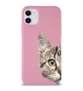 Apple iPhone 11 Uyumlu Lansman Kılıf Catface Tasarımlı İçi Kadife Kapak-Pembe (Şeffaf)