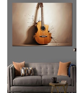 Duvara Dayalı Klasik Gitar Müzik Enstrümanı Görseli Dekoratif Kanvas - Mdf Ahşap Tablo