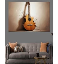 Duvara Dayalı Klasik Gitar Müzik Enstrümanı Görseli Dekoratif Kanvas - Mdf Ahşap Tablo