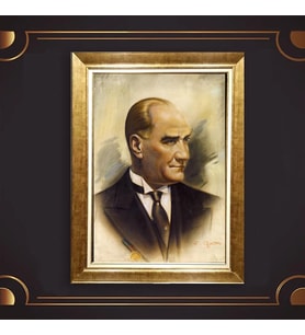 Özel Seri Paspartulu Çerçeveli Atatürk Tablo l311 (Gold)