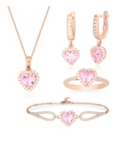 925 Ayar Gümüş Swarovski Rose Gold Kalp Takı Seti