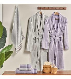 TAÇ PURE COTTON ALBA LAVANTA GRİ AİLE SETİ BORNOZ TAKIMI