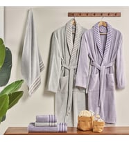 TAÇ PURE COTTON ALBA LAVANTA GRİ AİLE SETİ BORNOZ TAKIMI