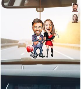 Kişiye Özel Karikatürlü Çift Ahşap Araba Dikiz Ayna Süsü