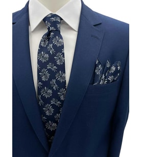 Brianze Lacivert Beyaz Motif Desen Kravat Mendil Set