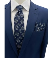Brianze Lacivert Beyaz Motif Desen Kravat Mendil Set