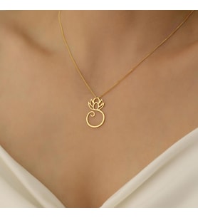 925 Ayar Gümüş Lotus Çiçeği Kolye (Altın)