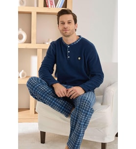 Pijamoni Erkek Düğme Yaka Kışlık Polar Pijama Takımı 6100/5,5 - 1 Adet (Lacivert)
