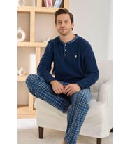 Pijamoni Erkek Düğme Yaka Kışlık Polar Pijama Takımı 6100/5,5 - 1 Adet (Lacivert)