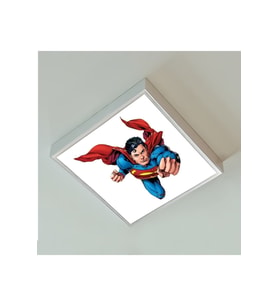 Super Man Çocuk Led Avize-ışık 60w Güçlü Aydınlatma-60x60 Beyaz Kare Çerçeve- Çocuk Avize Modelleri