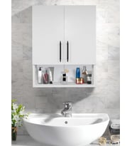 Çok Amaçlı Banyo Dolabı, Ecza Dolabı, 2 Kapaklı Dolap, Hol, Banyo, Ofis, Beyaz, AsudeHome