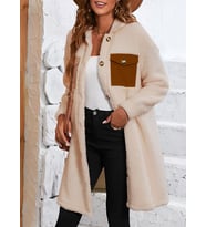 Peluş Gögüs Cep Detaylı Düğmeli Ceket (Krem)
