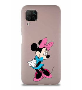 Huawei P40 Lite Soft Premier Kapak Minnie Mouse-F Tasarımlı Silikon Kılıf - Pudra (Şeffaf)