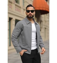 Premium Dokulu Kumaş Mevsimlik Ceket (Gri)