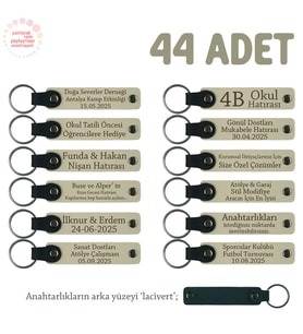 Sütlü Kahve & Lacivert, Yeni Evlenen Çiftler İçin Hediyelik Hatıra Anahtarlığı İsme Özel 44' lü Set