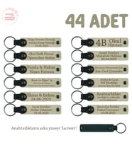 Sütlü Kahve & Lacivert, Yeni Evlenen Çiftler İçin Hediyelik Hatıra Anahtarlığı İsme Özel 44' lü Set