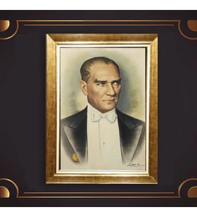 Özel Seri Paspartulu Çerçeveli Atatürk Tablo l822 (Gold)
