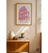 Roma Kolezyum Pembe Poster, Ahşap Çerçeveli Duvar Tablosu - Motivasyon Hediyesi
