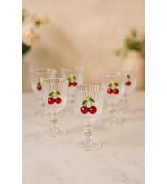 6'lı Kristal Cam Kahve Yanı Bardağı, Kiraz Desenli, 75ml