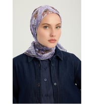 Schaless Çiçek Tahtı - Sarı - Efilia Desenli Eşarp - 90x90 Cm (Lila)