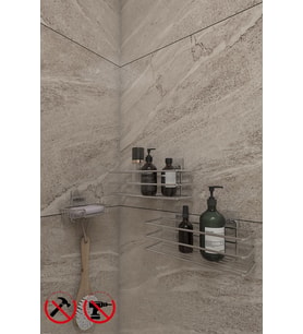 Krom Yapışkanlı Banyo Rafı TŞ01 (2 Adet) ve Kancalı Katı Sabunluk Banyo Mutfak Seti