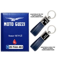 Plakanıza Özel Motoguzzi Logolu Lacivert Ruhsat Kabı ve Anahtarlık