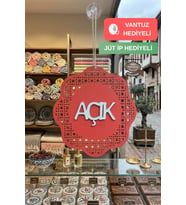 Hazeran Rattan Desenli Modern Açık/Kapalı Tabelası - Akçaağaç (Kırmızı)
