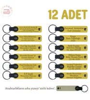 Sarı & S Kahve, Mini Parti Organizasyon Hediyesi, 12’li Set, Kişiye Özgü Yazılı Deri Anahtarlık