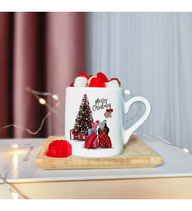 Mutlu Yıllar & Merry Christmas & Yılbaşı Tasarımlı Ahşap Tabaklı Türk Kahvesi Fincanı