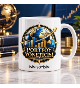 Portföy Yöneticisi Kupa Bardak Dünya ve Finans Grafiği Desenli
