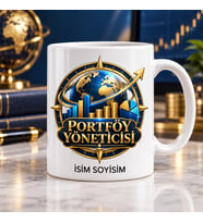 Portföy Yöneticisi Kupa Bardak Dünya ve Finans Grafiği Desenli
