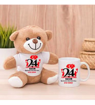 24 Kasım Öğretmenler Gününüz Kutlu Olsun Peluş Ayıcık ve Kupa Bardak (Model 1)