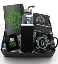 Kişiye Özel Baskılı Ajanda Defter & Siyah Kupa & Cüzdan & Kartvizitlik & Cam Suluk & Zippo Tarzı Çakmak & Tükenmez Kalem Hediye Seti