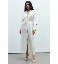Frappant Ekru Uzun Saten Sabahlık / Kimono