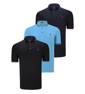 ÜÇLÜ SET T8586 DEWBERRY ERKEK T-SHIRT-SİYAH-LACİVERT-AÇIK MAVİ