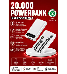 20000mAh PD Powerbank LED Işıklı LCD Ekranlı Çoklu Girişli