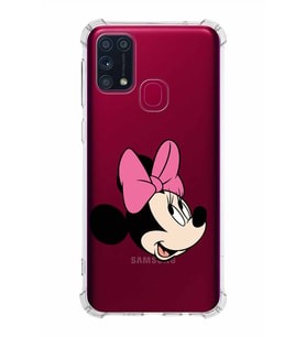 Samsung Galaxy M31  Köşe Korumalı Antişok Kapak Minnie Mouse Tasarımlı Şeffaf  Kılıf