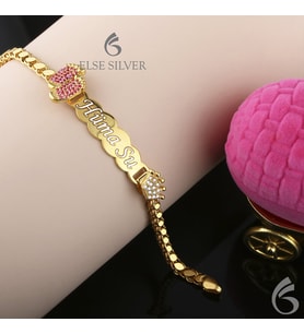 Else Silver Pembe Ayaklı Taç Figürlü Pullu Zinvcir Gümüş Bileklik
