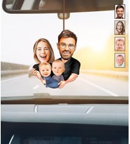 Kişiye Özel Karikatürlü Aile Temalı Ahşap Araba Dikiz Ayna Süsü