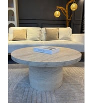 Most Rota Mermer Görünümlü %100 Mdf Bej Orta Sehpa 80 cm. Çap (Evinize Teslim) (Antik Bej)