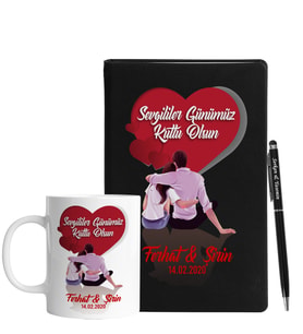 Sevgililer Gününe Özel Siyah Defter Kalem & Kupa Hediye Seti 2