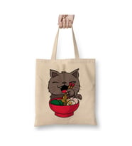 Cute & Funny Anime Kitty Ramen Kawaii Cat Kedi Bez Çanta Uzun Saplı Alışveriş Çantası Plaj Çantası (Beyaz)