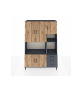 Hyperion Dolap 9 Raflı 3 Çekmeceli 5 Kapaklı 132x44x195 Antrasit-Çam/Antrasit